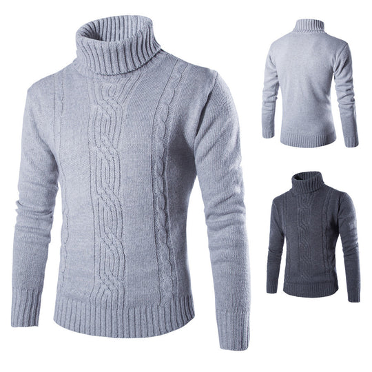 Herren modischer Strickpullover mit hochgeschlossenem Kragen und raffinierter Zopfmusterstruktur EB