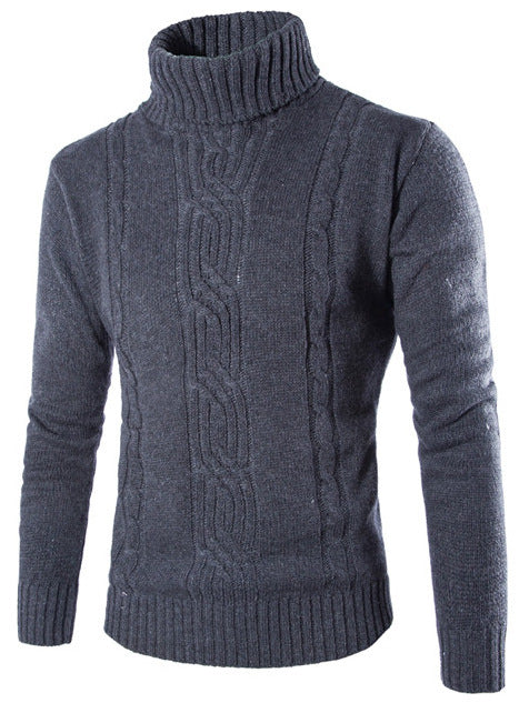 Herren modischer Strickpullover mit hochgeschlossenem Kragen und raffinierter Zopfmusterstruktur EB