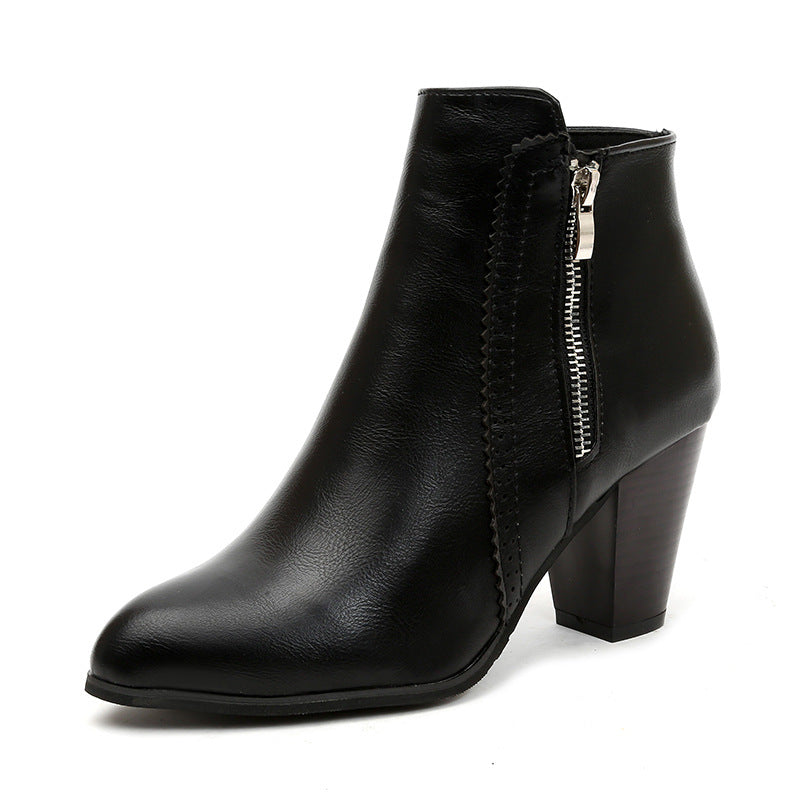 Damen nan elegante Stiefelette mit mittelhohem Blockabsatz und seitlichem Reißverschluss EB