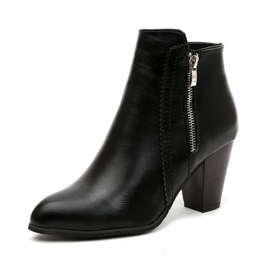 Damen nan elegante Stiefelette mit mittelhohem Blockabsatz und seitlichem Reißverschluss EB