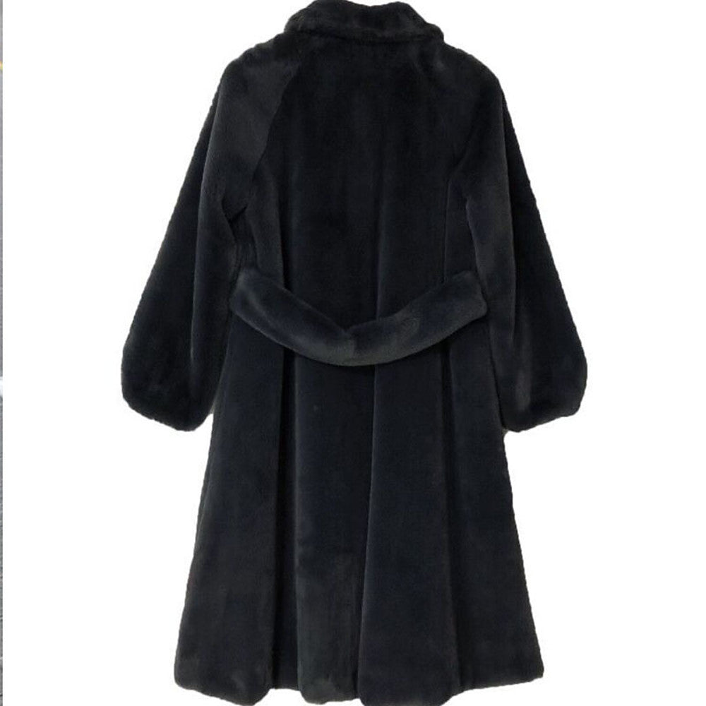 Damen Fluffiger Langmantel mit breitem Gürtel EB