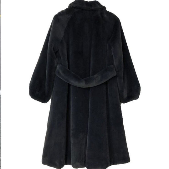 Damen Fluffiger Langmantel mit breitem Gürtel EB