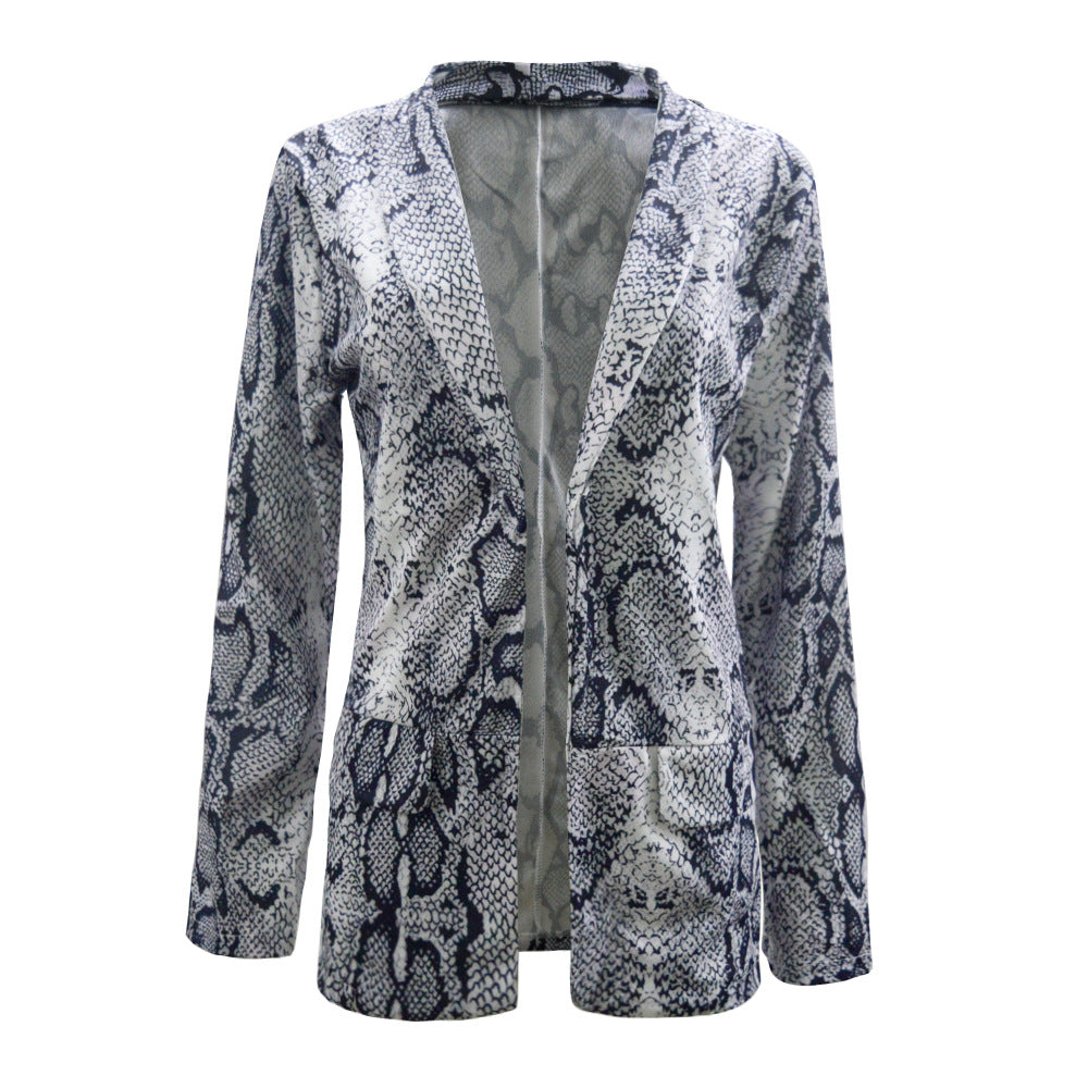 Damen Blazer mit stilvollem Schlangenmuster und elegantem Schnitt EB