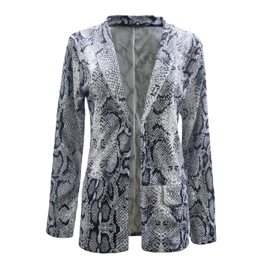 Damen Blazer mit stilvollem Schlangenmuster und elegantem Schnitt EB