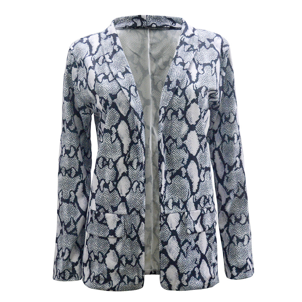 Damen Blazer mit stilvollem Schlangenmuster und elegantem Schnitt EB
