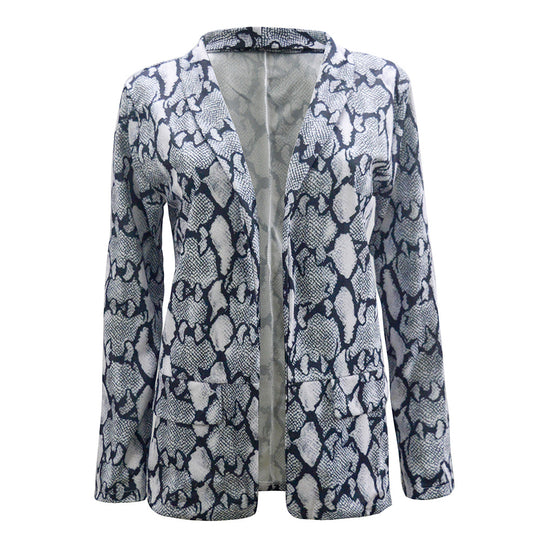 Damen Blazer mit stilvollem Schlangenmuster und elegantem Schnitt EB