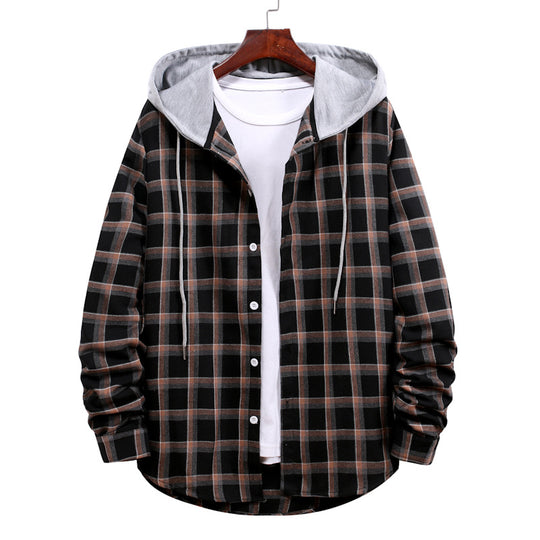 Herren Übergangsbluse mit Kapuze im karierten Look EB