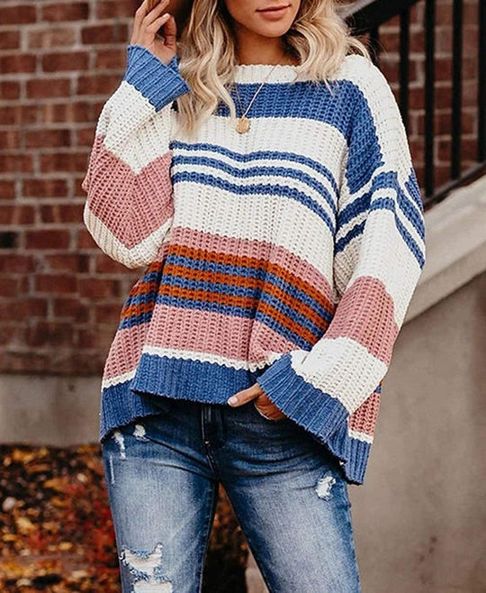 Damen Grobstrickpullover mit vielseitigem Streifenmuster EB