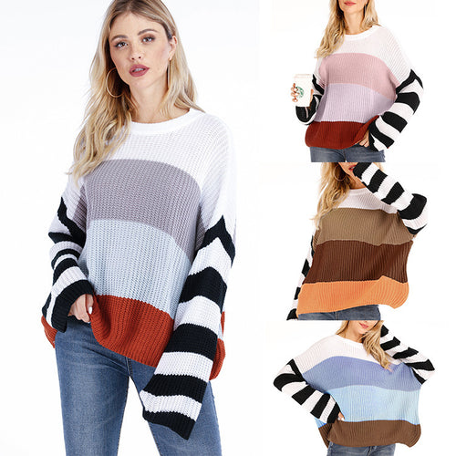 Damen lässiger Pullover mit Blockstreifen und strukturiertem Gewebe EB