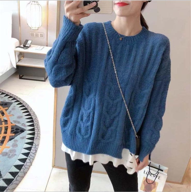 Damen Grobstrickpullover mit Zopfstrickmuster und lässigem Schnitt EB