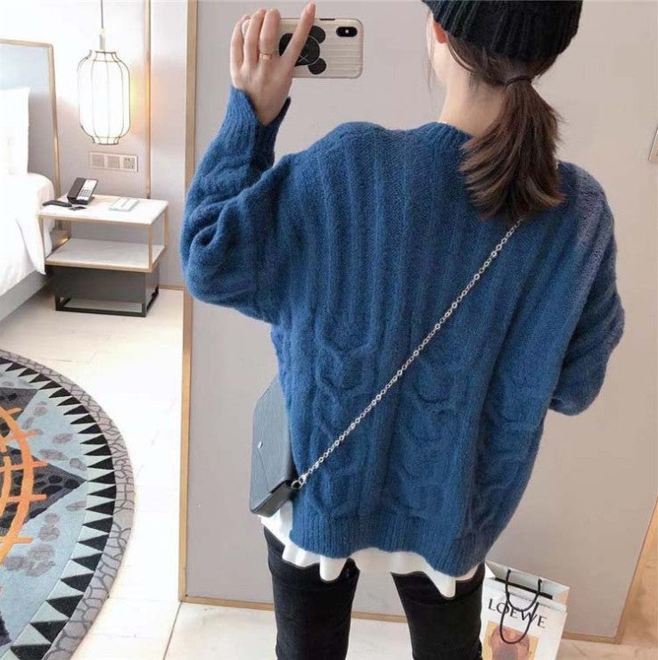 Damen Grobstrickpullover mit Zopfstrickmuster und lässigem Schnitt EB
