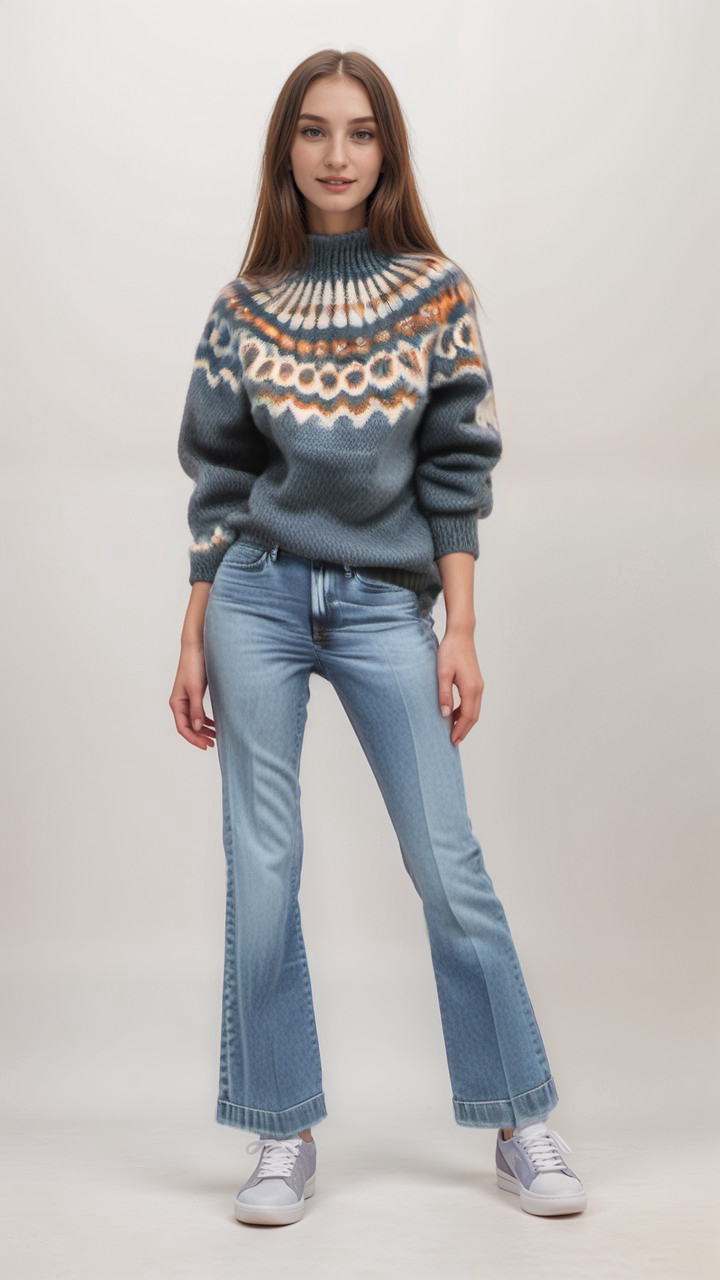 EB | Nordische Strickjacke mit Muster Acryl Warm, Zeitlos