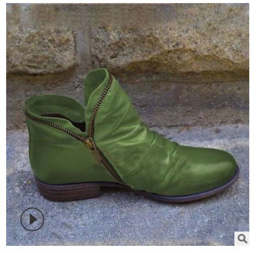 Damen nan knöchelhohe Stiefeletten aus weichem Leder mit seitlichem Reißverschluss und vintage Absatz EB
