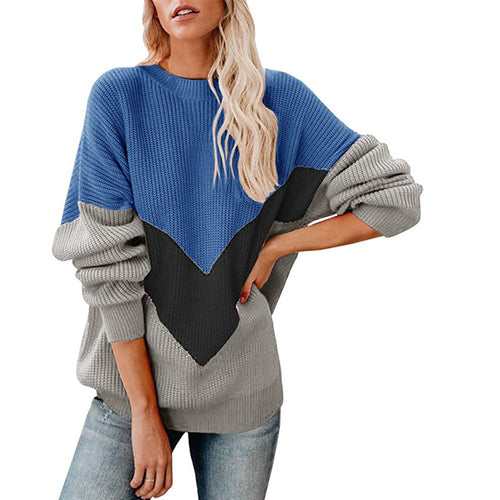 Damen oversized Strickpullover mit innovativem Farbblockdesign EB