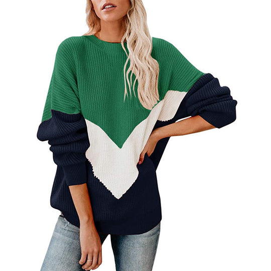 Damen oversized Strickpullover mit innovativem Farbblockdesign EB