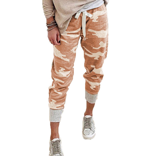 Damen nan lässige Camouflage Jogginghose mit Kordelzug und gerippten Bündchen EB