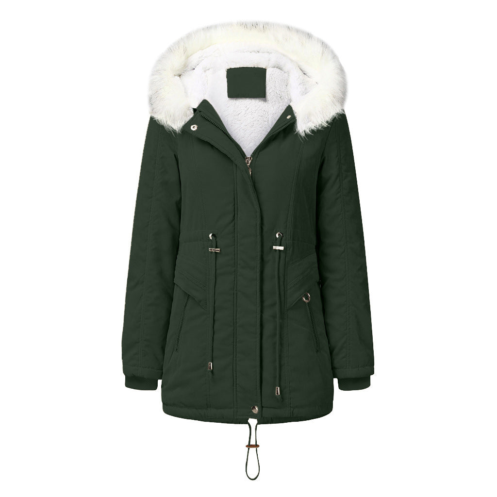 Damen modischer Winterparka mit abnehmbarem Kunstfellkragen und verstellbarem Taillenzug EB