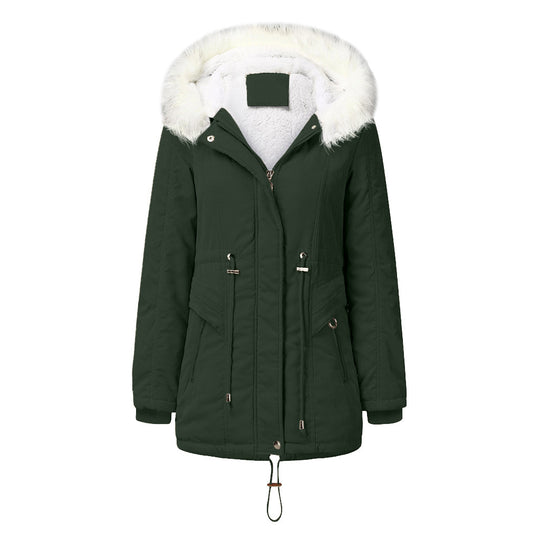 Damen modischer Winterparka mit abnehmbarem Kunstfellkragen und verstellbarem Taillenzug EB