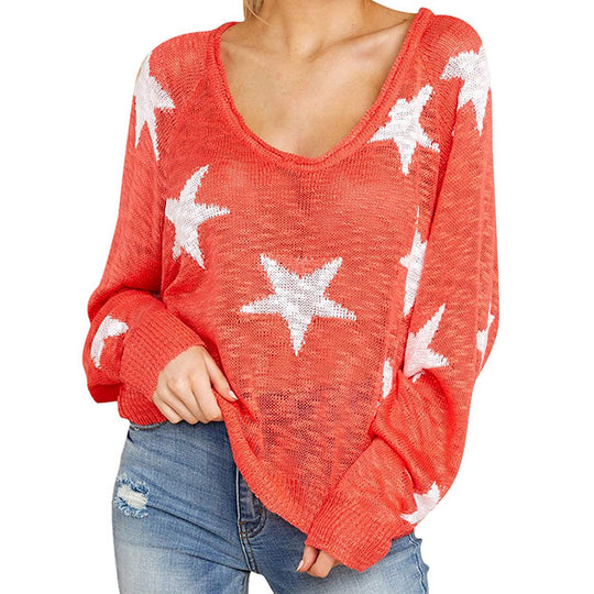 Damen Grobstrickpullover mit Sternenmuster EB