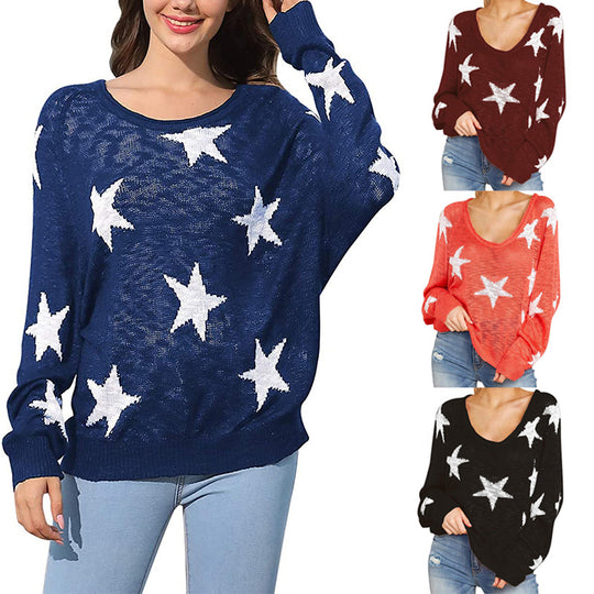 Damen Grobstrickpullover mit Sternenmuster EB
