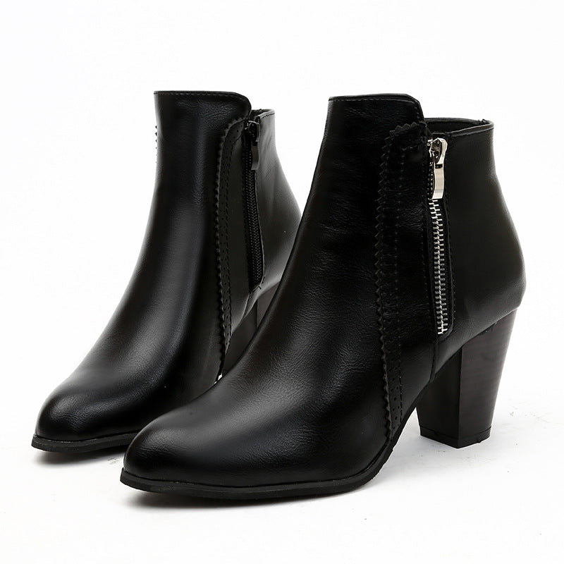 Damen nan elegante Stiefelette mit mittelhohem Blockabsatz und seitlichem Reißverschluss EB