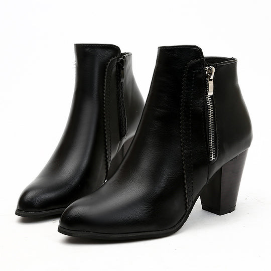 Damen nan elegante Stiefelette mit mittelhohem Blockabsatz und seitlichem Reißverschluss EB