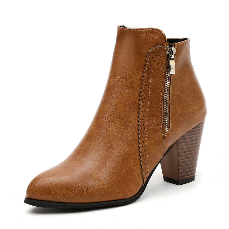 Damen nan elegante Stiefelette mit mittelhohem Blockabsatz und seitlichem Reißverschluss EB