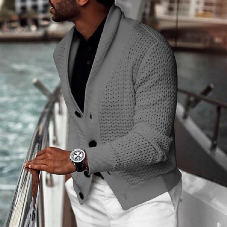 Herren lässiger Strickcardigan mit innovativem Lochmuster und modernem Schnitt EB