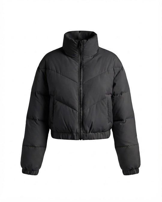 Damen nan kurzes wattiertes Cropped-Pufferjäckchen mit hohem Stehkragen und elastischem Saum EB