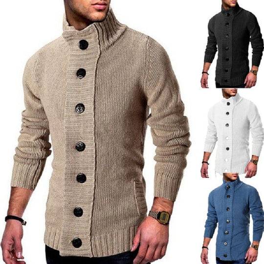 Herren Strickjacke mit hohem Kragen und dekorativen Knopfdetails EB