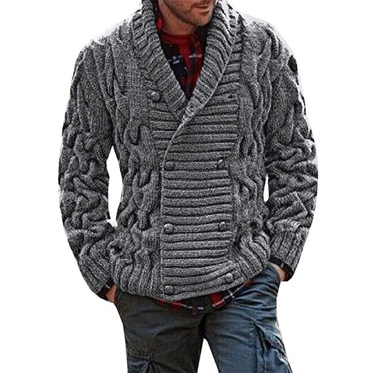 Herren Strickjacke mit doppelter Knopfleiste und kreativem Zopfmuster EB