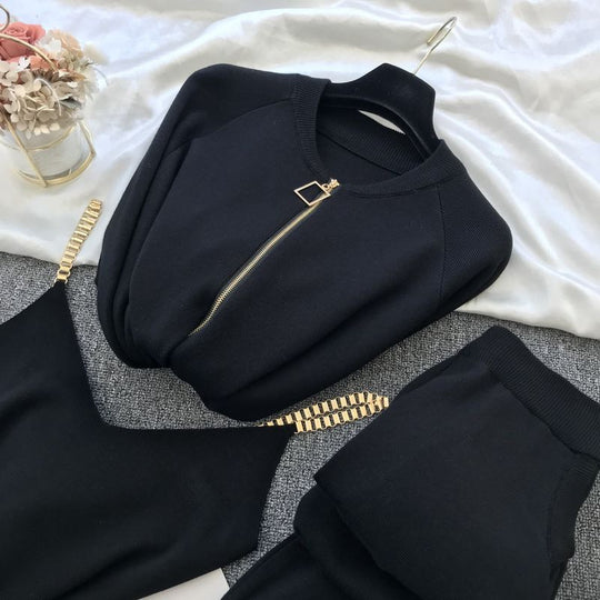 Damen sportliches Freizeit-Loungewear-Set mit Reißverschluss EB