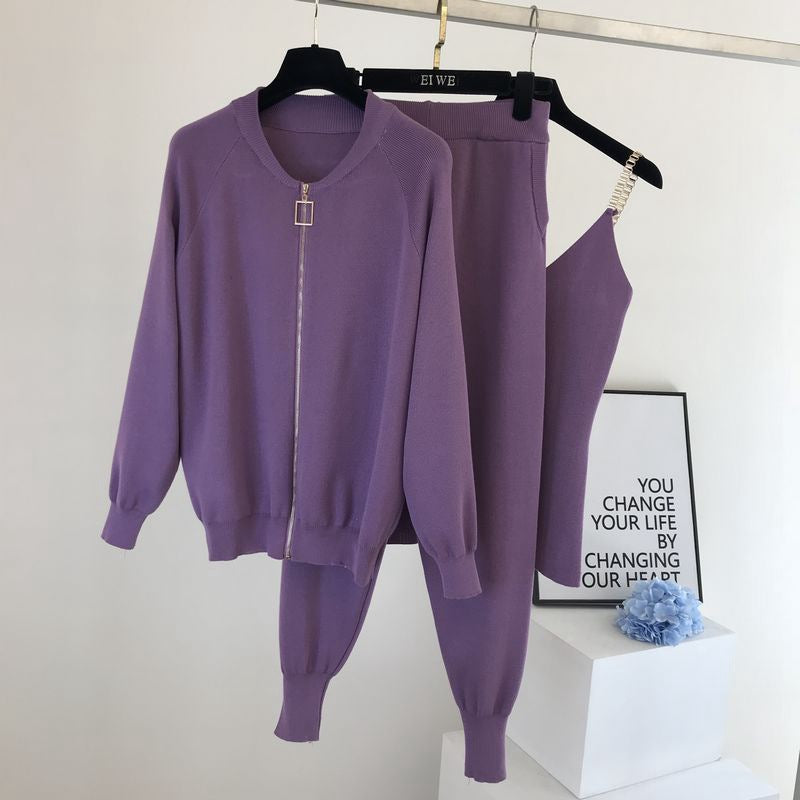 Damen sportliches Freizeit-Loungewear-Set mit Reißverschluss EB