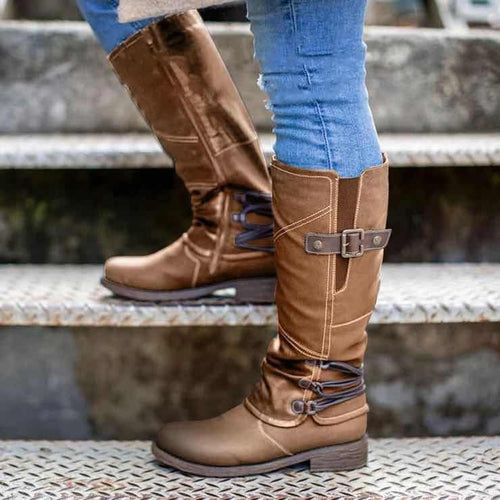 Damen Stiefel mit modischem Riemendesign und robustem Profil EB
