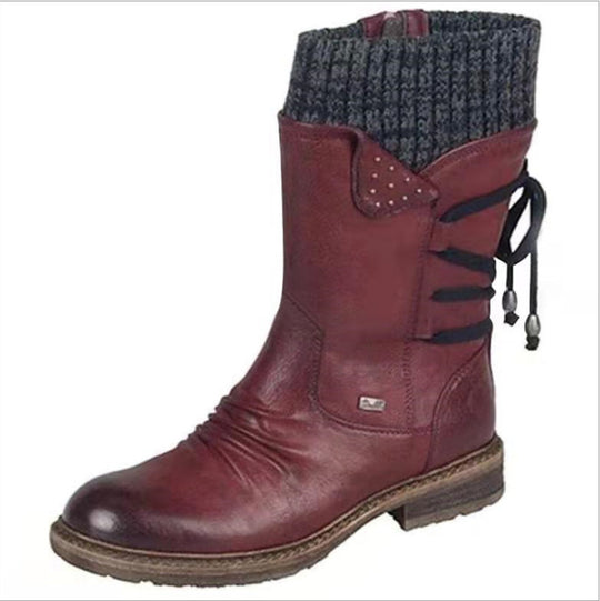 Damen Stiefel mit modischem Strickkragen und praktischem Schnürsystem EB
