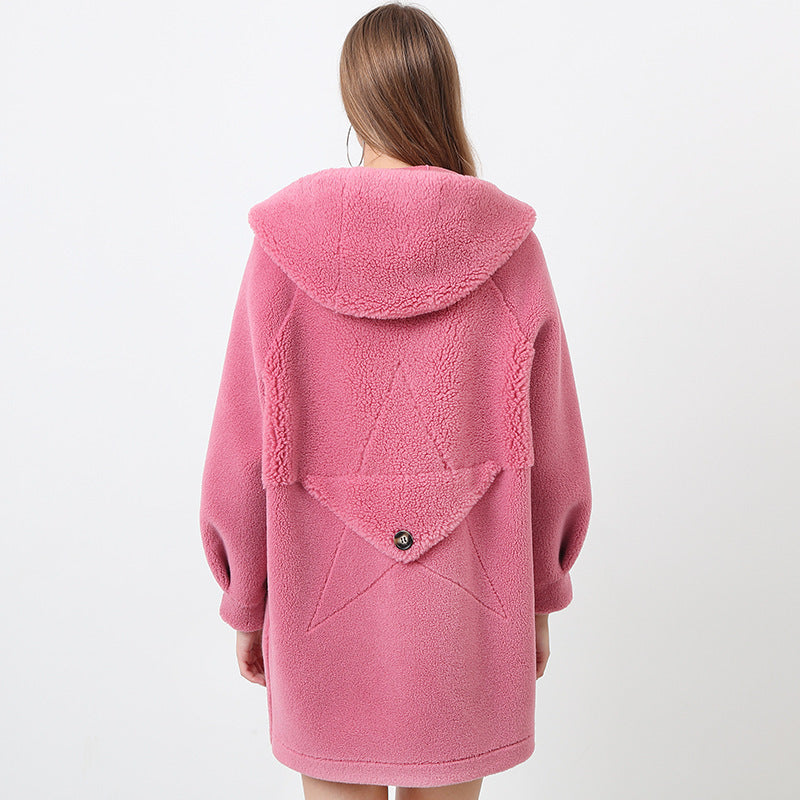 Damen Flauschige Kapuzenjacke mit Sternmotiv EB
