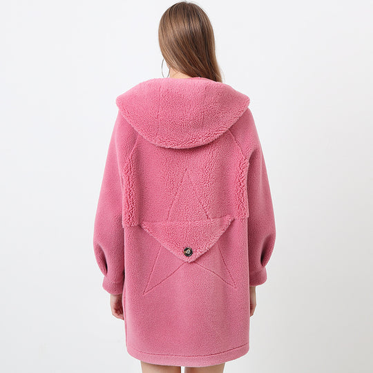 Damen Flauschige Kapuzenjacke mit Sternmotiv EB