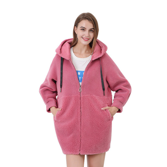 Damen Flauschige Kapuzenjacke mit Sternmotiv EB