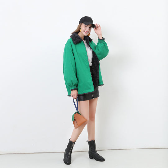 Damen Gemütliche Oversized-Jacke mit Kapuze und Teddy-Futter EB