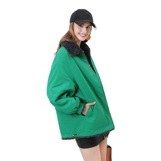 Damen Gemütliche Oversized-Jacke mit Kapuze und Teddy-Futter EB
