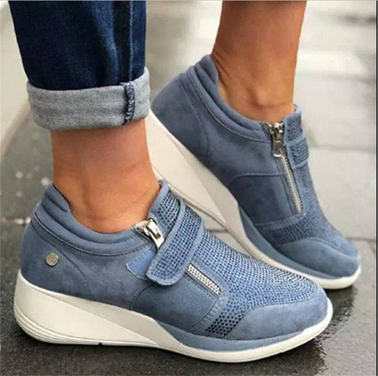 Damen sportliche High-Top Sneaker mit modischem Reißverschluss EB