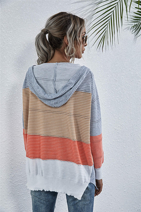 Damen lässiges Kapuzenshirt mit modischem Streifenmuster EB