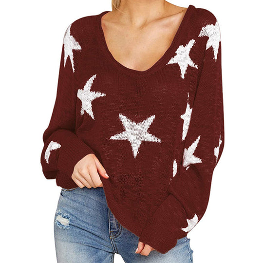 Damen Grobstrickpullover mit Sternenmuster EB