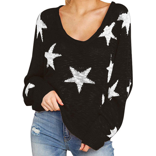 Damen stylischer Strickpullover mit Sternenmotiv EB