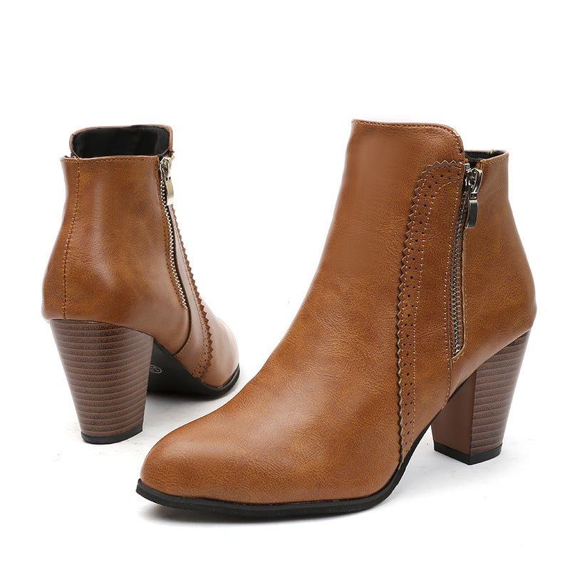 Damen nan elegante Stiefelette mit mittelhohem Blockabsatz und seitlichem Reißverschluss EB