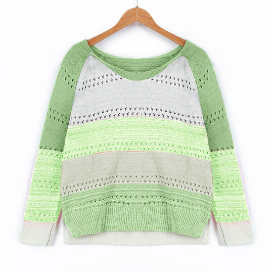 Damen Strickpullover mit ausgefallenem Farbdesign und modischem Lochmuster EB
