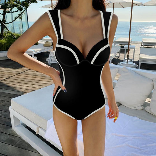 Damen Sportlicher Einteiler Badeanzug mit elegantem Detail EB