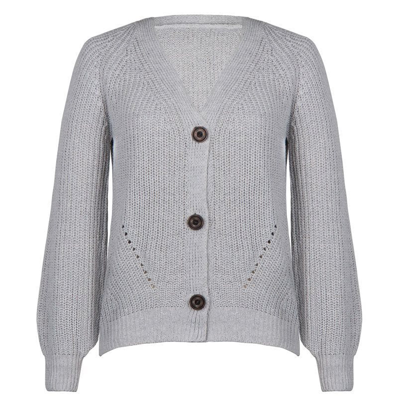 Damen verspielte Strickjacke mit dekorativen Knöpfen und weiten Ärmeln EB
