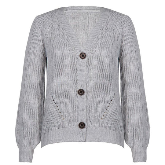 Damen verspielte Strickjacke mit dekorativen Knöpfen und weiten Ärmeln EB