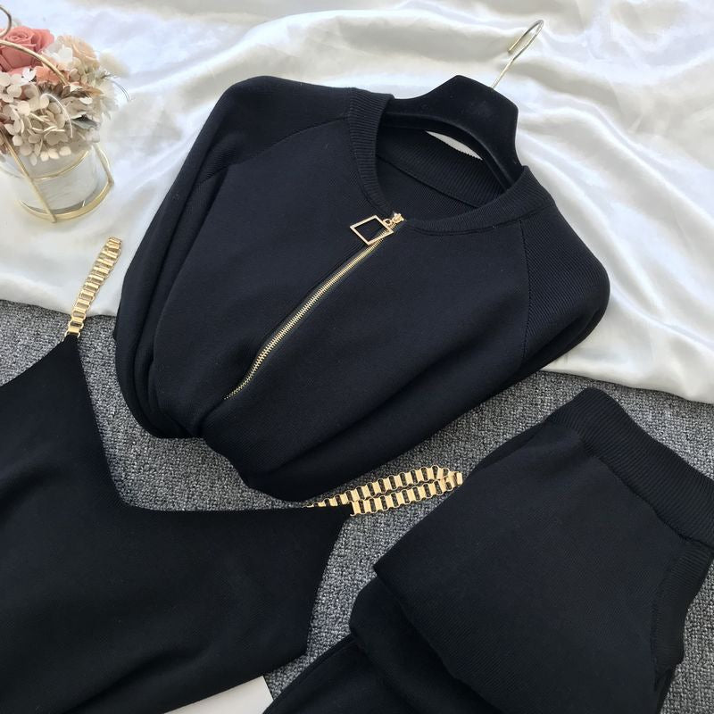 Damen sportliches Freizeit-Loungewear-Set mit Reißverschluss EB